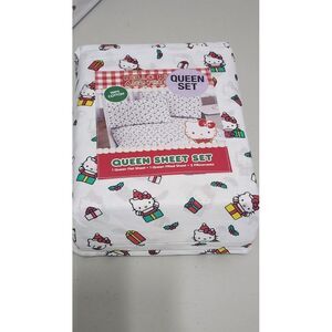 2024 Hello Kitty Christmas Queen Bed Sheet‎ Set NEW Holly Gifts